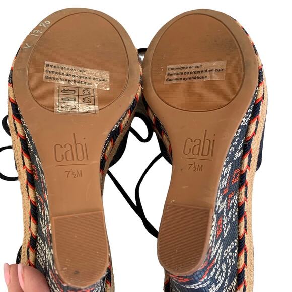 CAbi Isla Navy Suede Aztec Embroidered Espadrille Wedge Heels 7.5 NWOT - Picture 10 of 10